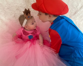 Princess tutu costume, infant peach costume, princess peach inspired costume, video game princess costume,  Toddler princess tutu costume.