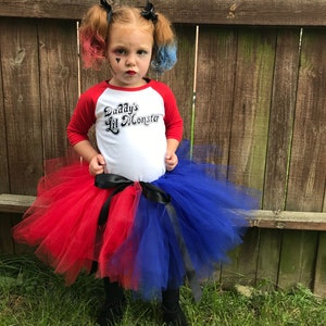 Toddler Harley Quinn Inspired Tutu Set, Girl's Harley Quinn Shirt, Daddy's Lil Monster Shirt, Harley Quinn Inspired Costume image 2