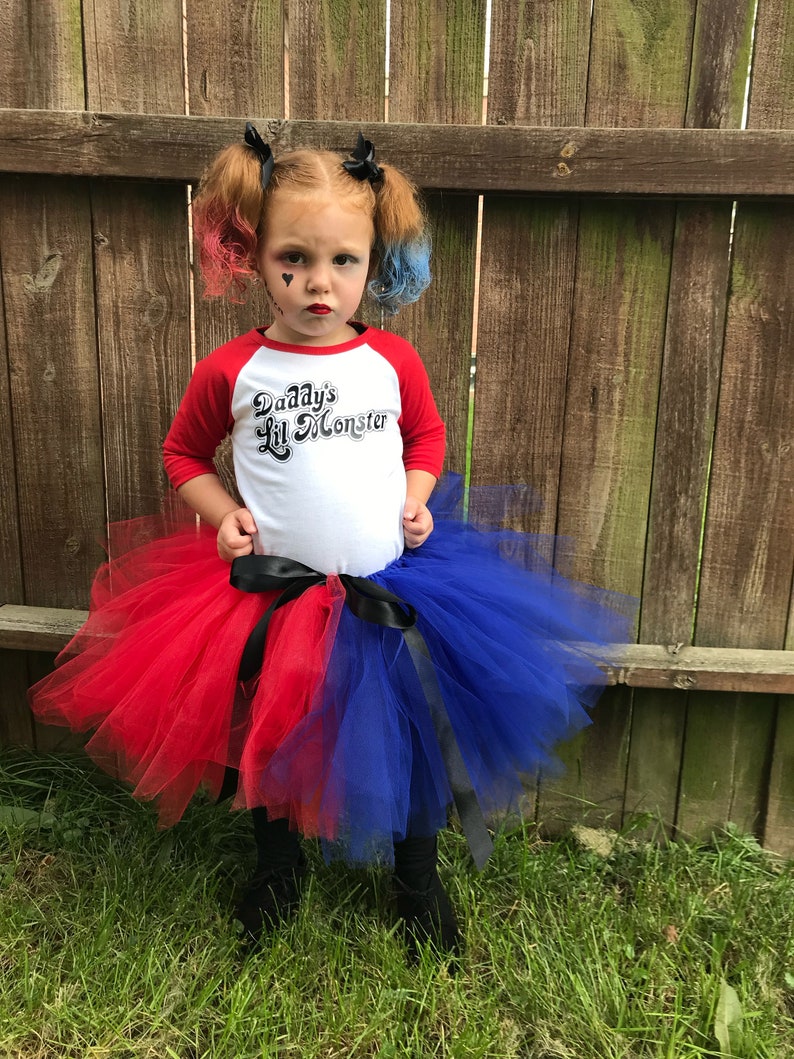 Toddler Harley Quinn Inspired Tutu Set, Girl's Harley Quinn Shirt, Daddy's Lil Monster Shirt, Harley Quinn Inspired Costume image 2