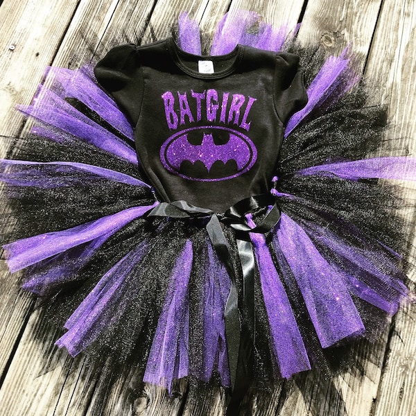 Disfraz de Batgirl Tutu, Purple Batgirl Tutu, Disfraz de Batgirl Púrpura, Disfraz de Batgirl para niños pequeños, Disfraz de Batgirl infantil, Traje de superhéroe Tutu