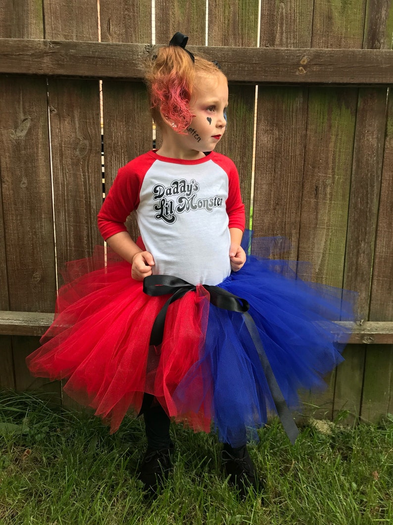 Toddler Harley Quinn Inspired Tutu Set, Girl's Harley Quinn Shirt, Daddy's Lil Monster Shirt, Harley Quinn Inspired Costume image 1