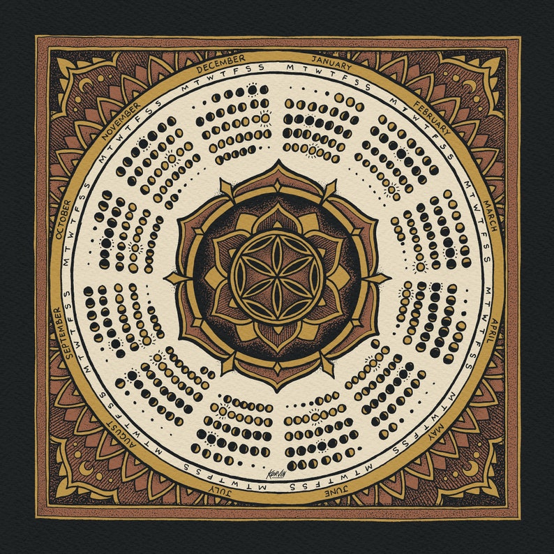2021 Calendario lunar Mandala Giclee Arte Impresión / Moon Etsy