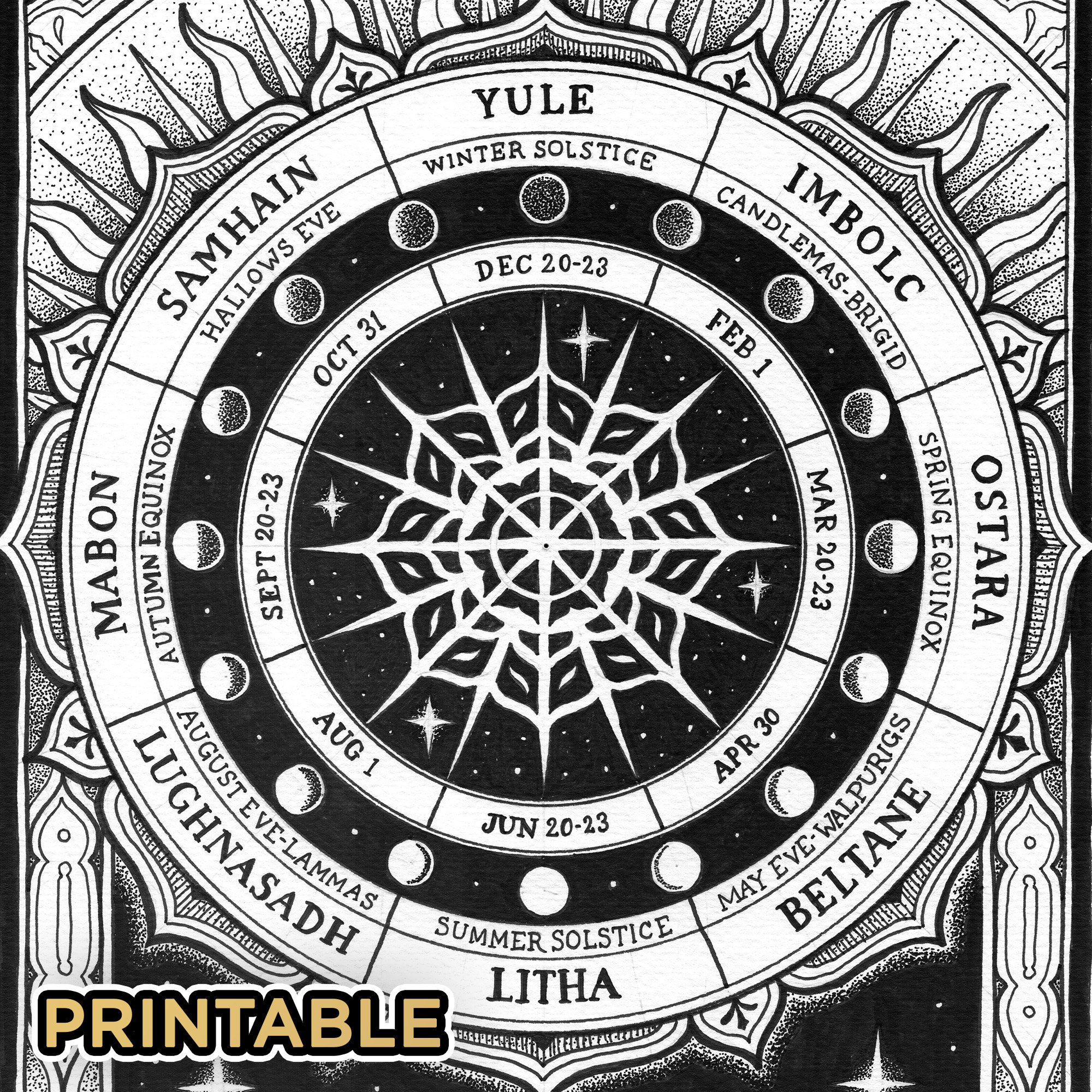 Printable Wheel of the Year Pagan Calendar Etsy