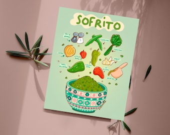 Sofrito Recipe Art Print, Latina Owned, Dominican Kitchen Wall Art