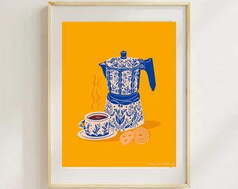 Greca Moka Pot Art Print Latina Owned, Dominican Themed Coffee Wall Art (8.5x11)