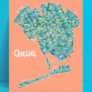 Queens kaart kunst aan de muur, Street Art, Nyc Art, afdrukbare kunst, Nyc Wall Art, Black Girl Magic Art | Latinxkunst | Digitaal bestand 8 x 10