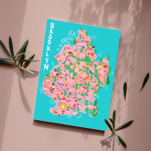 Brooklyn kaart kunst aan de muur, Brooklyn Art, Nyc Art, afdrukbare kunst, Boho Wall Art, zwarte meid magische kunst | Latinxkunst | Digitaal bestand