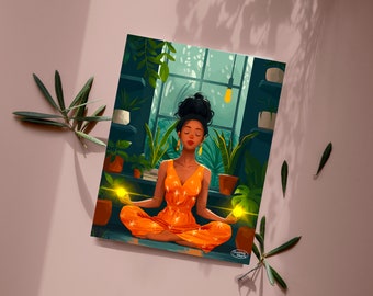 Latina Art, Meditating brown skinned girl Wall art| Latina Owned art | Latinx Art l latina art, digital download