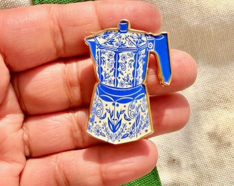 Greca mokapot Latina geëmailleerde Cafecito-speld. Koffieliefhebber, latino's, latina's. Latijnse cadeaus