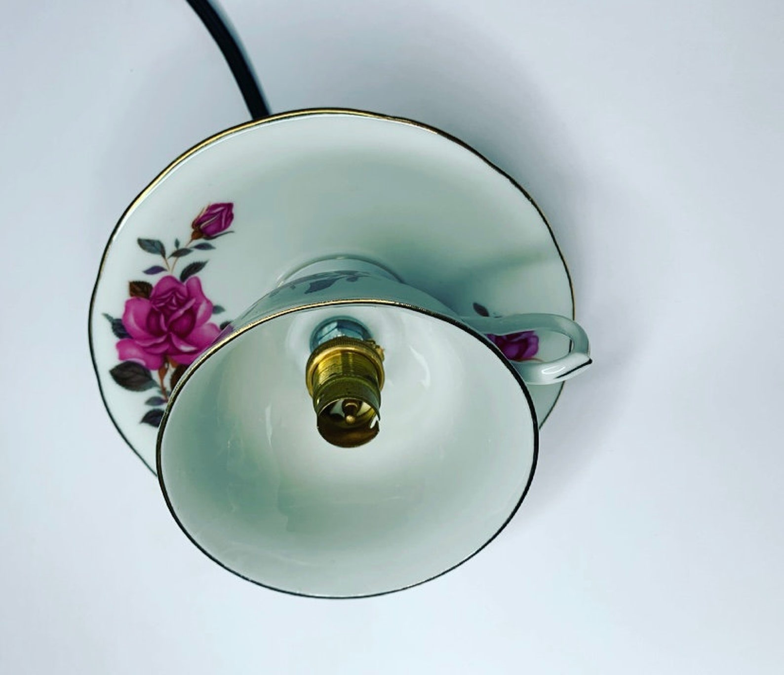 Tea Cup Light Vintage Floral cup and saucer Ceiling Cafe Etsy