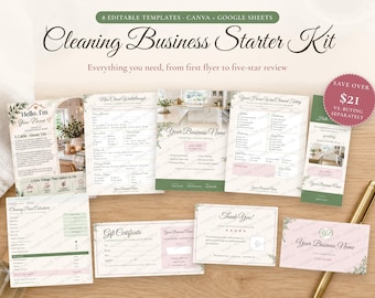 Cleaning Business Starter Kit Bundle, Canva Templates, Welcome Packet, Price Calculator, Flyer, Invoice, Forms