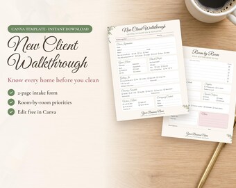 New Client Walkthrough Form, Editable Canva Template, Cleaning Business Intake Form, House Cleaning Client Questionnaire