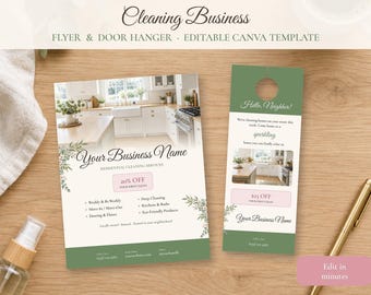 Cleaning Business Flyer and Door Hanger, Editable Canva Template, Housekeeper Flyer, Maid Service Advertising