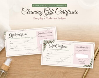 Cleaning Gift Certificate Template, Editable Canva, Christmas Gift Card for House Cleaning Business, Printable Cleaning Voucher