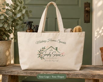Large Flat Bottom Cleaning Tote Bag, Personalized Cleaning Business Logo Tote, Custom Cleaning Company Supply Bag, Cleaning Lady Gift
