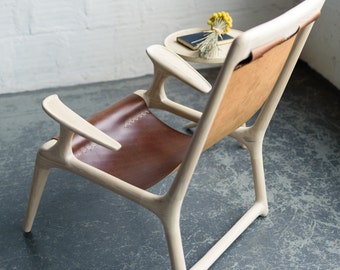 The Sling Chair - White Ash & Brown or Black Leather