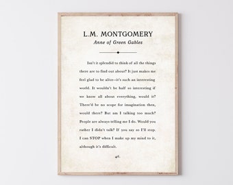 Cita de Ana de las Tejas Verdes, L.M. Montgomery, Lámina decorativa de libro para pared, Impresión de página de libro inspiradora, Arte para decoración del hogar, Arte para sala de estar