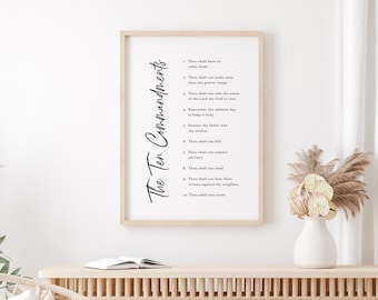 The Ten Commandments, the 10 commandments Printable, Hand lettered Cursive, Bible Verse Wall Art, Digital Print, Christian Download