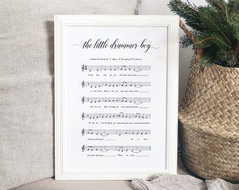 The Little Drummer Boy Printable, Christmas Carol Poster, Drummer Boy Sign, Xmas Decor, Christmas Hymn, Modern Holiday, Sheet Music Decor