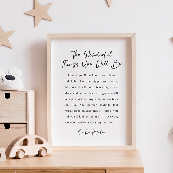 The Wonderful Things You Will Be, Book Page Quote Sign, Literature Printable, Farmhouse Decor,  Kids Room Nursery Decor, Inspirational Words