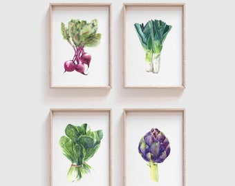 Vegetable Watercolor Art Print Set, Kitchen Decor (PDF)