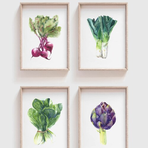 Fruit Vegetable Watercolor Print Set Kitchen Wall Decor Etsy