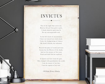 Poem Invictus, William Ernest Henley,Inspirational Print,Poster,Home Decor,Printable Wall Art,Motivational Quote,Literature,Digital Download