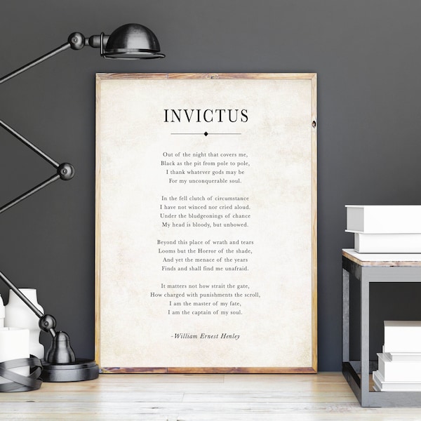 Poema Invictus, William Ernest Henley, Impresión inspiradora, Póster, Decoración del hogar, Arte de pared imprimible, Cita motivacional, Literatura, Descarga digital