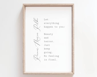 Rainer Maria Rilke, Deja que todo te suceda, Ningún sentimiento es definitivo Poema Arte Imprimible, Oficina en casa, Decoración Arte de pared Poema Inspirador