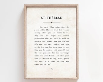 St Therese of Lisieux, quote, quotes, literary, book page, Peace May Today There Be Peace Within Inspirational Wall Art Print, Christian