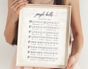 Jingle Bells Sheet Music, Poster, Wall Art, Xmas Decor, Festive, Printable, Christmas Carol, jingle all the way, modern print, vintage