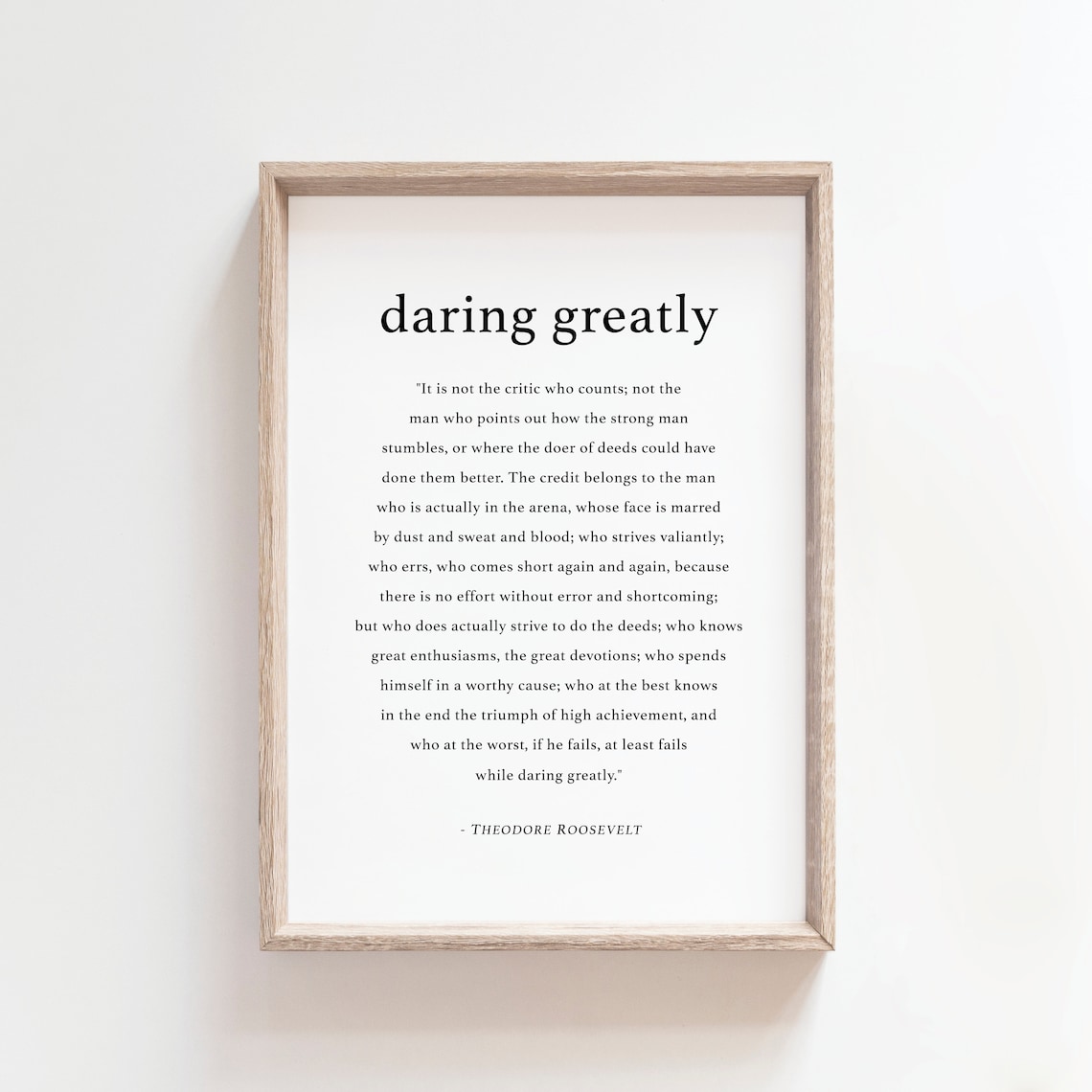 Theodore Roosevelt, Daring Greatly Printable Quote, Wall Art, Daring