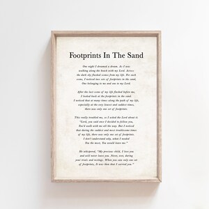 Empreintes de pas dans le sable poème, impression chrétienne, imprimable, citation religieuse, cadeau religieux, art mural chrétien prière décor écriture catholique