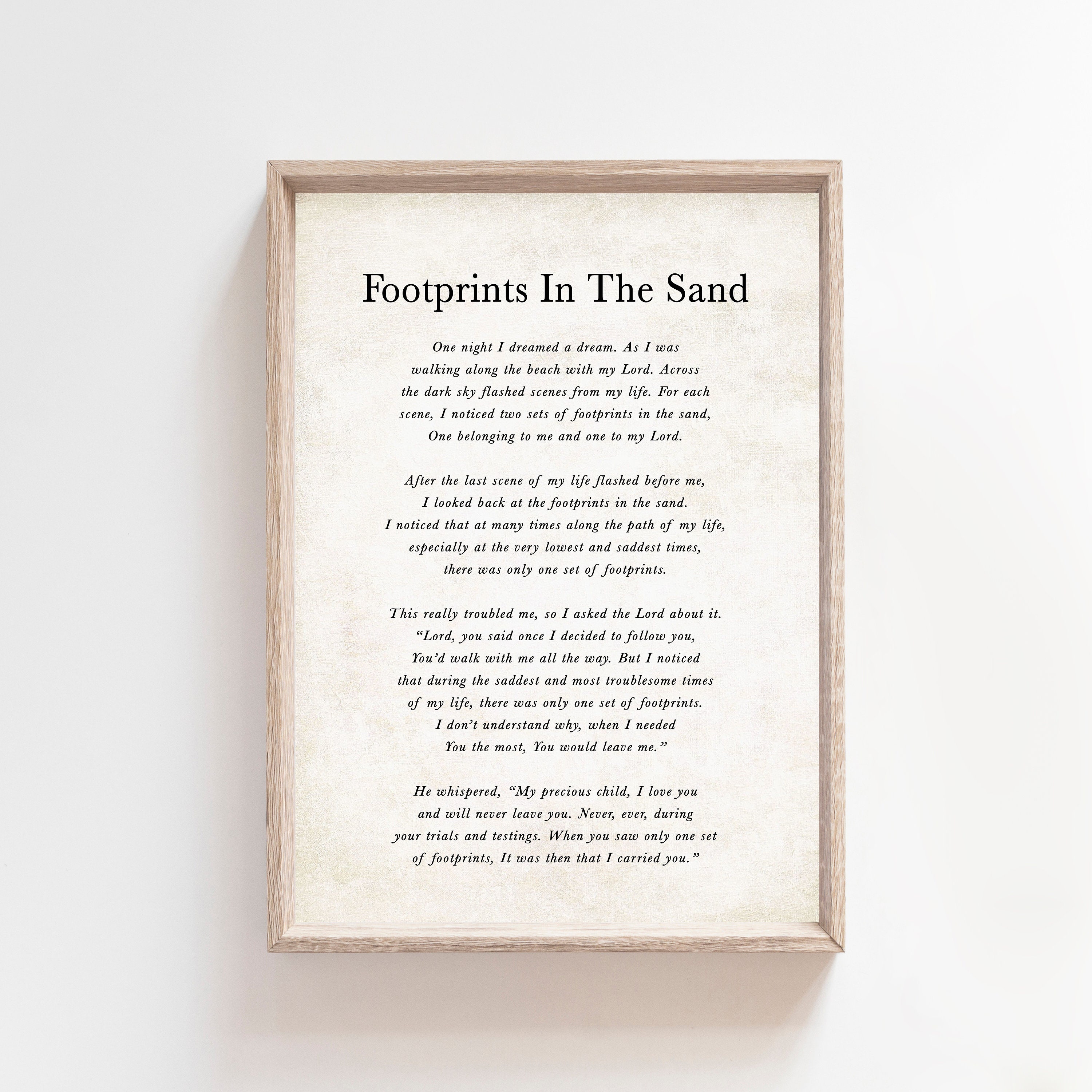 Footprints In The Sand Printable Poem Religious Keepsake