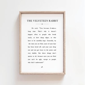 The Velveteen Rabbit, Literature Digital Printable, Book Page Quote Sign, Farmhouse Decor,  Kids Room Nursery Decor, Inspirational Words
