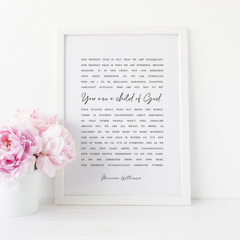 Our Deepest Fear Marianne Williamson Printable Quote Child | Etsy