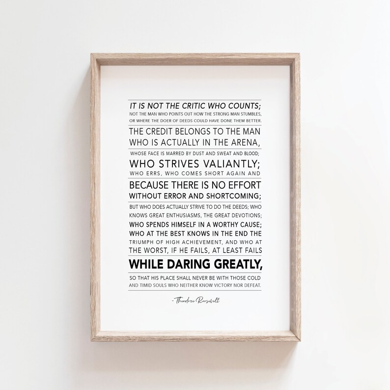 Theodore Roosevelt Daring Greatly Printable Quote Wall Art ...