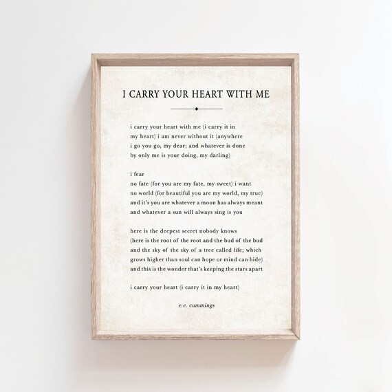 I Carry Your Heart Printable Ee Cummings E E Cummings Poems | Etsy