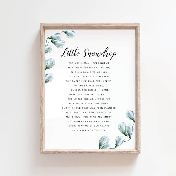 Little Snowdrop Poem Printable, Miscarriage gift for mom or dad, Baby loss poem, Child loss remembrance, Sympathy gift, Wall Art Digital