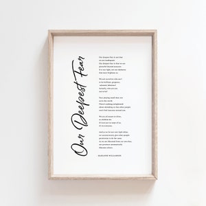Our Deepest Fear - Marianne Williamson, Printable Quote, Child of God, Minimalist, Inspirational quote, Home Decor, Christian Gift