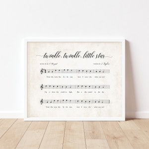 Twinkle Twinkle Little Star Sheet Music, Sheet Music Art, Music Art Print, Vintage Nursery Room, Children&#39;s Lullaby Art, Music Room Art