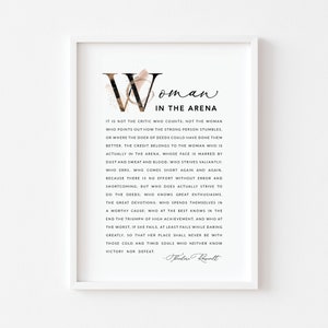 Daring Greatly, Woman in the arena, Theodore Roosevelt, Printable Quote, Wall Art, Home Decor, Inspirational, She is strong, Feminism print
