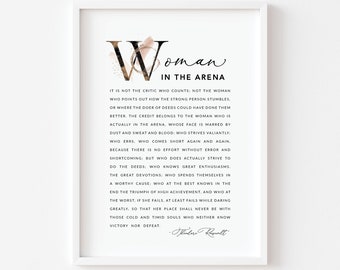 Daring Greatly, Woman in the arena, Theodore Roosevelt, Printable Quote, Wall Art, Home Decor, Inspirational, She is strong, Feminism print