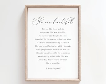 F. Scott Fitzgerald Quote Print, She Was Beautiful (Digital Download)