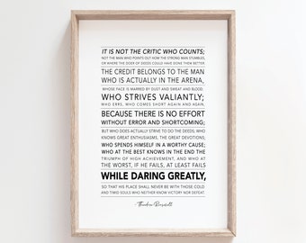 Theodore Roosevelt, Daring Greatly Printable Quote, Wall Art, Daring Greatly, Home Decor, Fathers Day Gift, Inspirational, Motivational