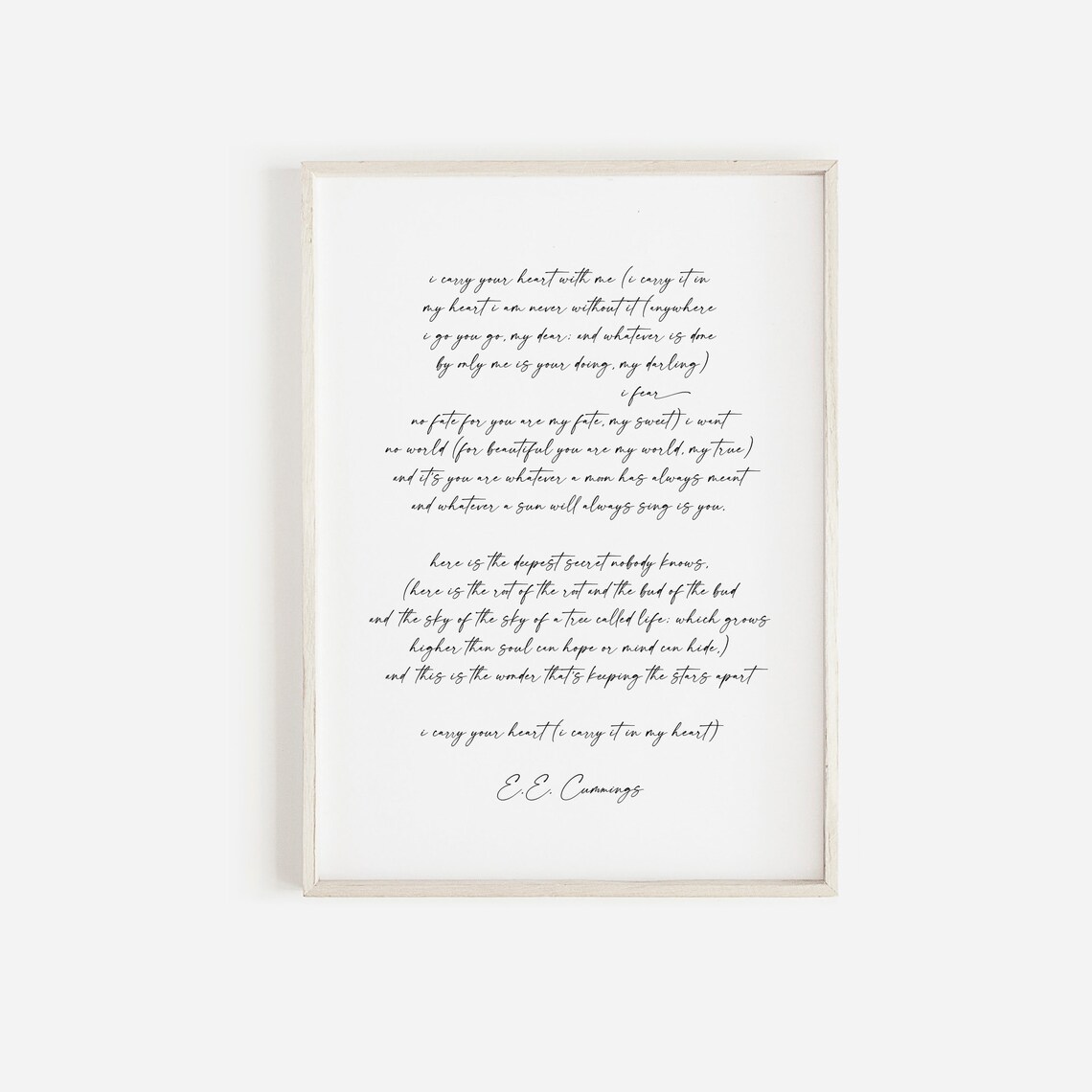 I Carry Your Heart Printable Ee Cummings E E Cummings Poems - Etsy