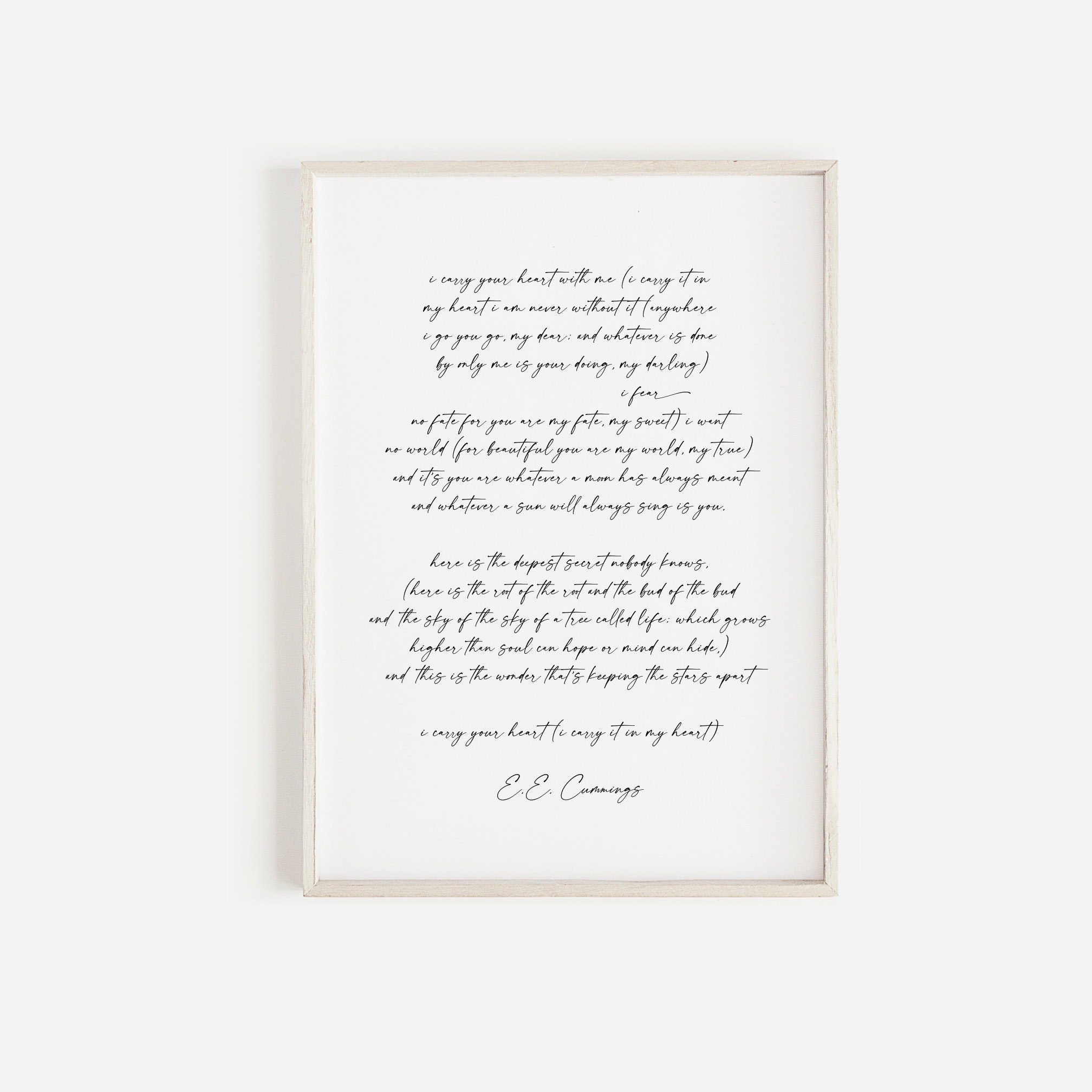 I Carry Your Heart Printable Ee Cummings E E Cummings Poems | Etsy