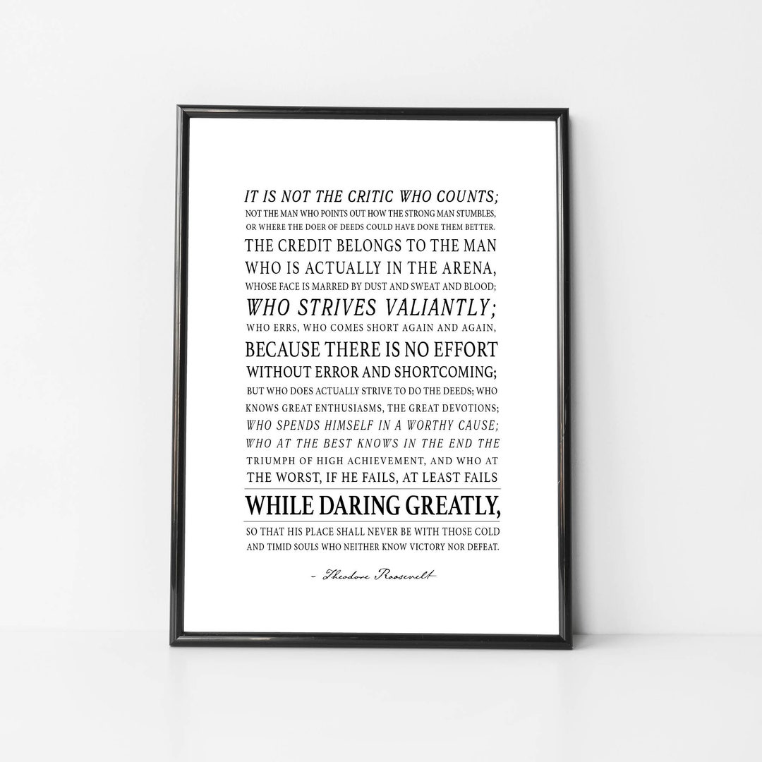Daring Greatly, Theodore Roosevelt, Printable Quote, Inspirational