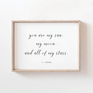 Você é meu sol, minha lua e todas as minhas estrelas, E.E. Cummings, arte de parede para berçário, impressão para berçário, placa sobre o berço, decoração de quarto de bebê, quarto