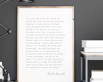 Daring Greatly, Theodore Roosevelt,  Printable Quote, Typewriter Print, Theodore Roosevelt Quote, Inspirational Wall Art Print